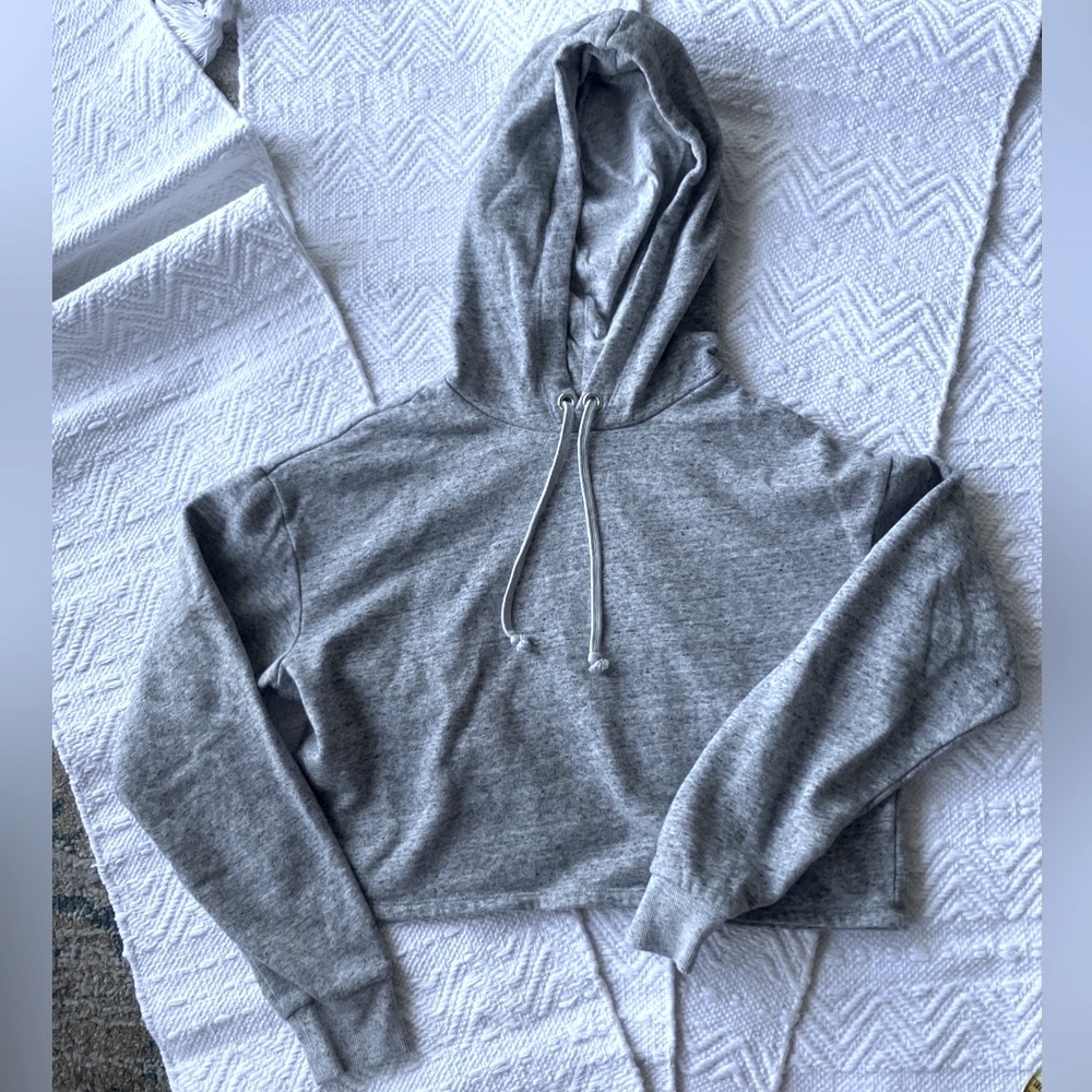 H&M Cropped Gray Fleece Melange Hoodie